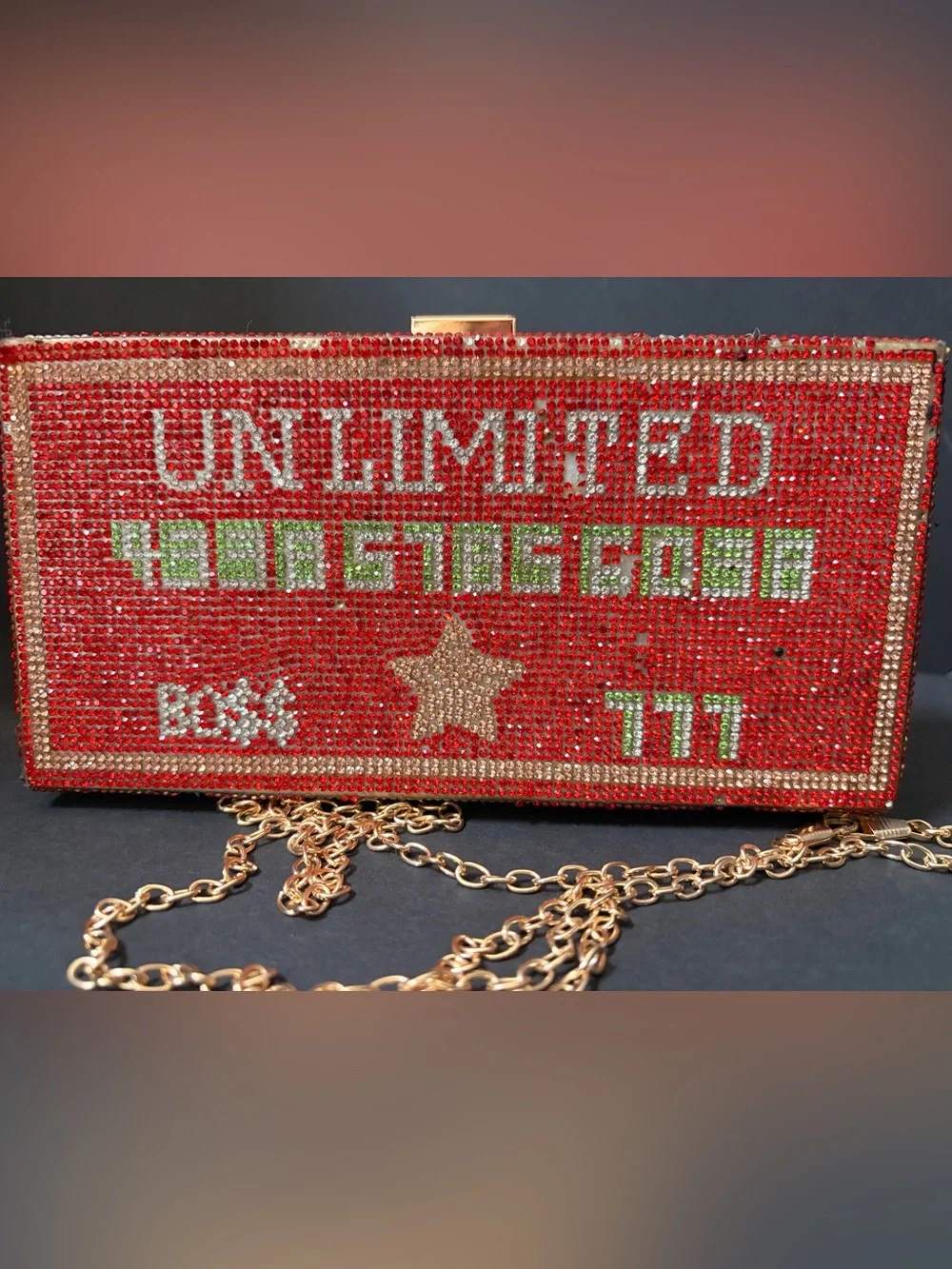 Red Crystal Embellished Evening Clutch